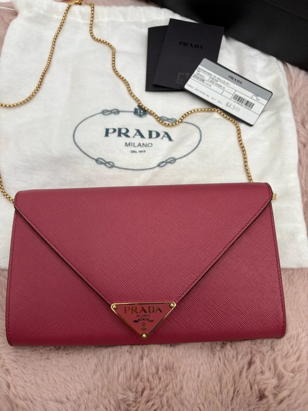 Prada mini Saffiano Leather Envelope Crossbody with Gold Chain - Picture 2 of 12